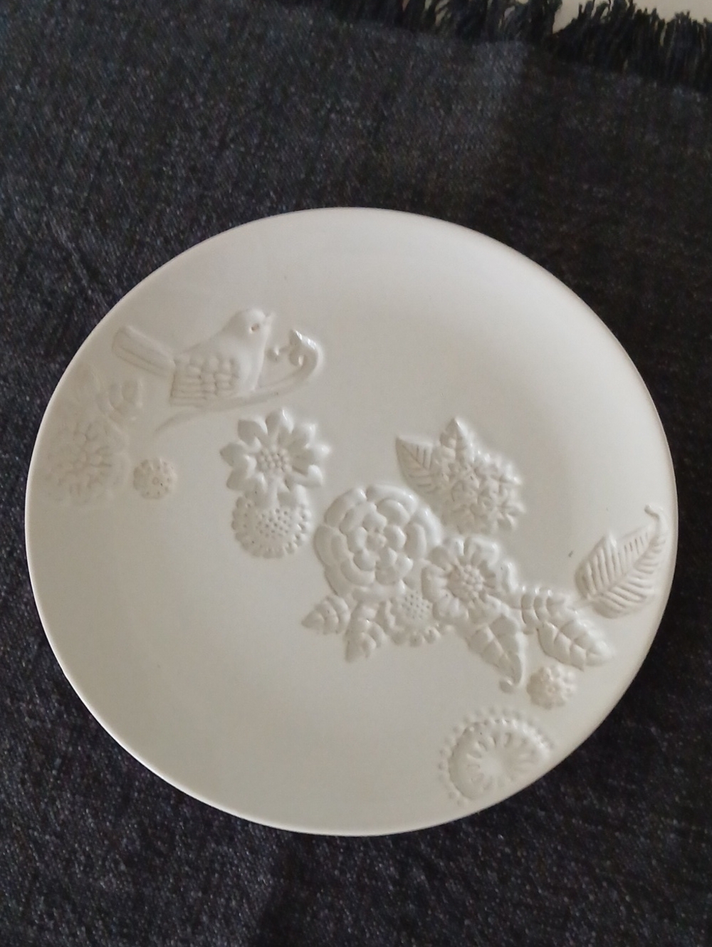 Grasslands Road MELODY COLLECTION Embossed Bird Floral Dessert Appetizer Plate